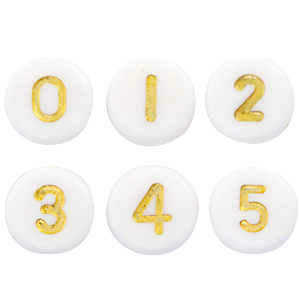 Perles lettres acryliques m&eacute;lang&eacute;es chiffres Blanc-dor&eacute;