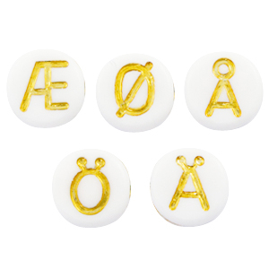 Perles lettres acryliques m&eacute;lang&eacute;es signes diacritique Blanc-dor&eacute;