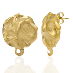 Boucles d'oreilles en acier Inox/puces d&rsquo;oreilles martel&eacute;es avec anneau Dor&eacute;