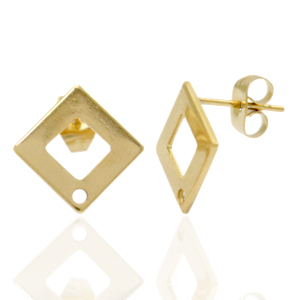 Boucles d'oreilles en acier Inox/puces d&rsquo;oreilles carr&eacute; avec anneau Dor&eacute;