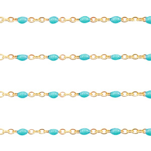 Appr&ecirc;ts en acier inox cha&icirc;ne maille jaseron 1mm Bleu turquoise-dor&eacute;