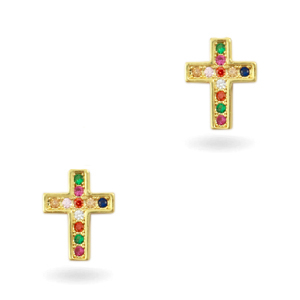 &Eacute;l&eacute;ments en laiton et zirconium arc-en-ciel croix Dor&eacute;