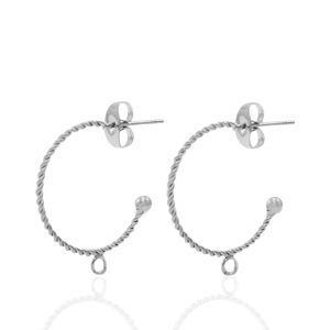 Boucles d'oreilles puces en acier Inox cr&eacute;oles avec anneau Argent&eacute;