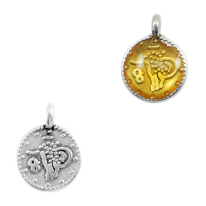 Breloques en m&eacute;tal DQ pi&egrave;ce de monnaie religieuse Argent antique-jaune transparent (sans nickel)