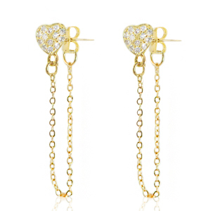 M&eacute;tal TQ laiton boucles d'oreilles cha&icirc;nette avec coeur Dor&eacute;-cristal