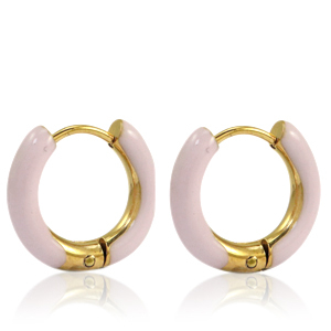 Boucles d'oreilles en acier Inox cr&eacute;oles &eacute;maill&eacute;e 16mm Rose doux clair-dor&eacute;