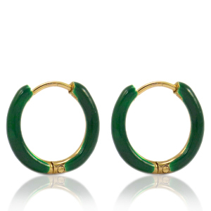 Boucles d'oreilles en acier Inox cr&eacute;oles &eacute;maill&eacute;e 14mm Vert sacramento-dor&eacute;