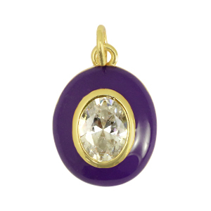 M&eacute;tal TQ laiton breloques ovale zirconium Violet fonc&eacute;-dor&eacute;