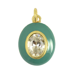 M&eacute;tal TQ laiton breloques ovale zirconium Vert pastel-dor&eacute;