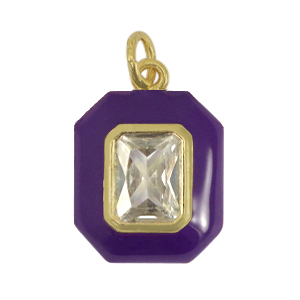 M&eacute;tal TQ laiton breloques rectangle zirconium Violet fonc&eacute;-dor&eacute;