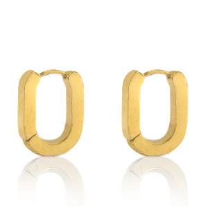 Boucles d'oreilles en acier Inox ovale Dor&eacute;