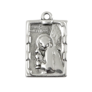 Breloques en m&eacute;tal DQ rectangle avec ange Argent&eacute; antique (sans nickel)