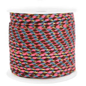 Cordon tress&eacute; tendance 2mm Dor&eacute;-rose n&eacute;on bleu