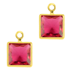 Pendentifs en verre Crystal Glass carr&eacute; Rose rubis-dor&eacute;