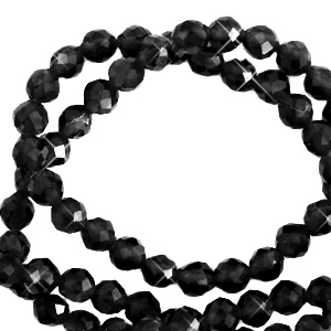 Pierres naturelles 3mm facett&eacute;es Noir jais-pearl shine coating