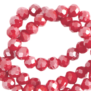 Perles &agrave; facettes 4x3mm disque Heishi Rouge feu-pearl shine coating