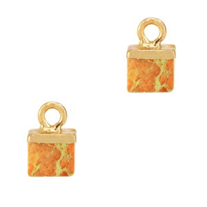 Pierres naturelles pendentifs cube Orange surprenant-dor&eacute;