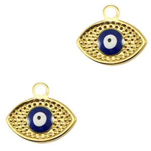 Breloques en acier Inox &eacute;maill&eacute;es oeil porte-bonheur Dor&eacute;-bleu