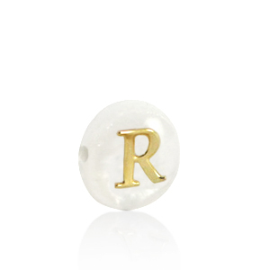 Perles coquillage lettre R Dor&eacute;-blanc (couleur naturelle)