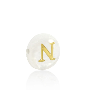 Perles coquillage lettre N Dor&eacute;-blanc (couleur naturelle)