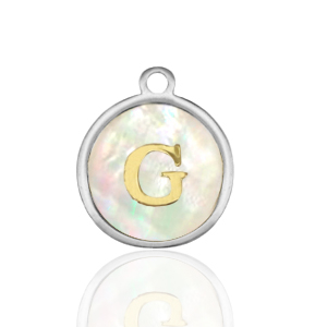 Breloques en acier Inox nacre rond 12mm lettre G Blanc (couleur naturelle)-argent&eacute;