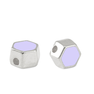 Perles en m&eacute;tal DQ hexagone Argent&eacute; antique-violet lavande (sans nickel)