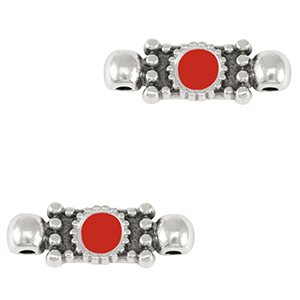 Breloques en m&eacute;tal DQ connecteur Argent&eacute; antique-rouge (sans nickel)