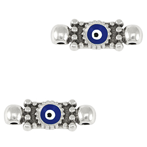 Breloques en m&eacute;tal DQ connecteur Oeil porte-bonheur Argent&eacute; antique-bleu fonc&eacute; (sans nickel)