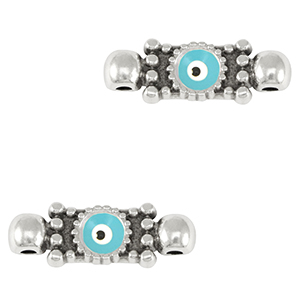 Breloques en m&eacute;tal DQ connecteur Oeil porte-bonheur Argent&eacute; antique-bleu clair (sans nickel)