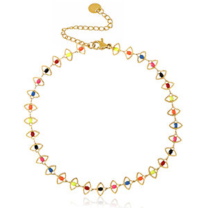 Chaines de cheville en acier Inox jaseron maillons &eacute;mail Dor&eacute;-multicolore