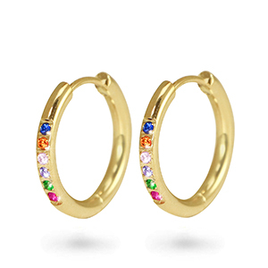 Boucles d'oreilles en acier Inox cr&eacute;oles zirconium 15mm Dor&eacute;