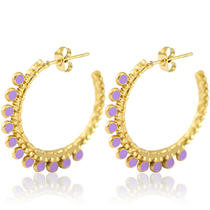 Boucles d'oreilles en acier Inox cr&eacute;oles 30mm Dor&eacute;-violet