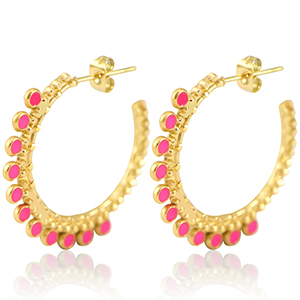 Boucles d'oreilles en acier Inox cr&eacute;oles 30mm Dor&eacute;-magenta