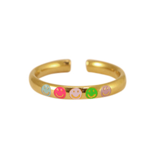 Bagues en acier inox &eacute;maill&eacute;es smiley Multicolore n&eacute;on-dor&eacute;