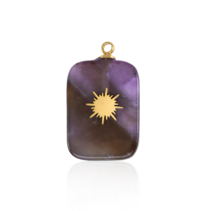 Breloques en acier Inox rectangle soleil Dor&eacute;-violet