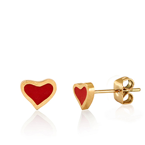 Boucles d'oreilles en acier Inox coeur Rouge-dor&eacute;