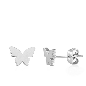 Boucles d'oreilles en acier Inox papillon Argent&eacute;
