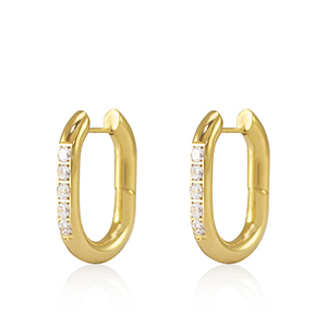 Boucles d'oreilles en acier Inox cr&eacute;oles zirconium ovale 20x13.5mm Dor&eacute;