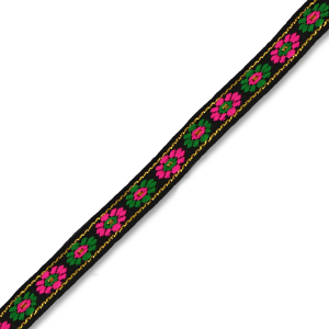 Ruban avec fleurs Noir-vert-rose