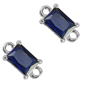 Connecteurs en verre Crystal Glass rectangle Bleu royale-argent&eacute;