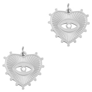 Breloques en acier Inox oeil porte-bonheur coeur Argent&eacute;