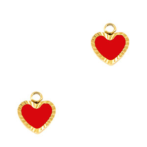 Breloques en acier Inox coeur Dor&eacute;-rouge blanc