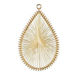 Pendentifs au crochet avec fil macram&eacute; goutte Dor&eacute;-blanc cass&eacute;