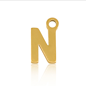 Breloques en acier Inox alphabet lettre N Dor&eacute;