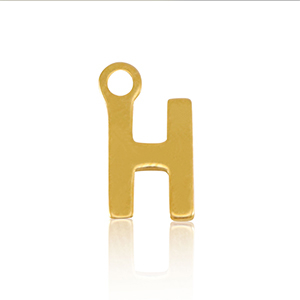 Breloques en acier Inox alphabet lettre H Dor&eacute;