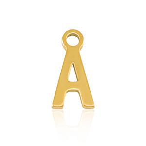 Breloques en acier Inox alphabet lettre A Dor&eacute;