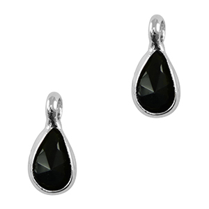 Pendentifs en verre Crystal Glass goutte Noir-argent&eacute;