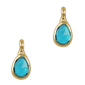 Pendentifs en verre Crystal Glass goutte Bleu-dor&eacute;
