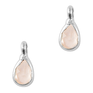 Pendentifs en verre Crystal Glass goutte Rose clair-argent&eacute;