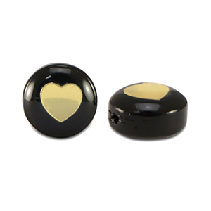 Perles en verre rondelles c&oelig;ur Noir-dor&eacute;